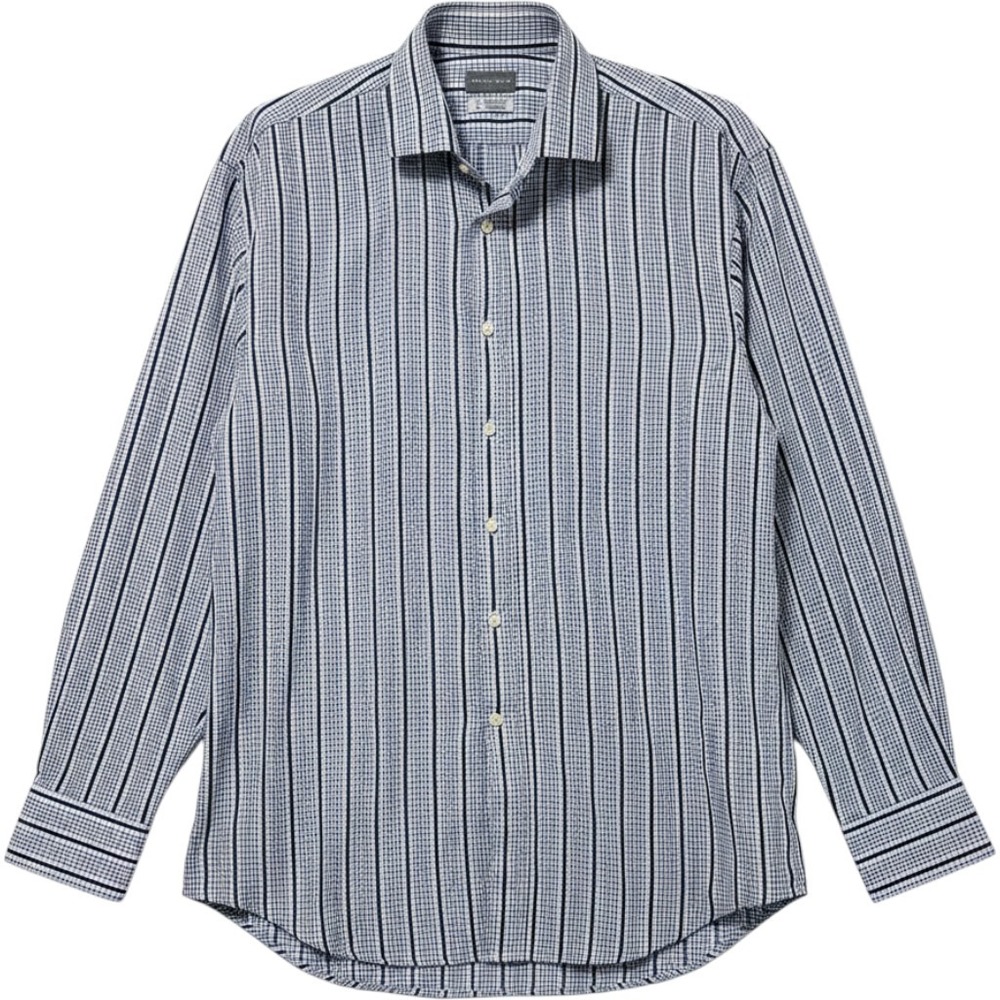 Thomas Dean Button Down Dress Shirt Mens XL Blue Stripe Long Sleeve Office
